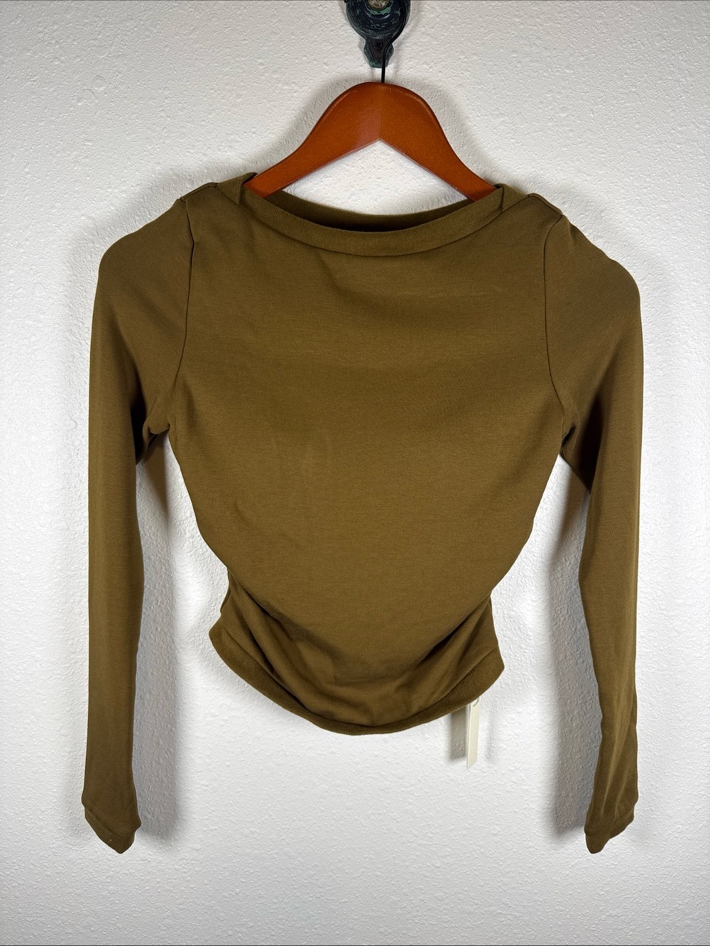 OGL Move Olive Green Fleece Lined Long Sleeve Top Cropped Built In Bra S